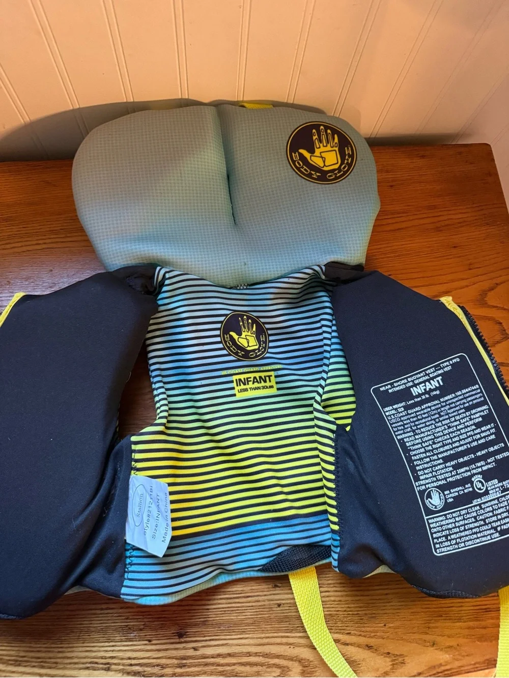 Body Glove Infant Swim Vest in Yellow and Teal Stripe > 30lbs